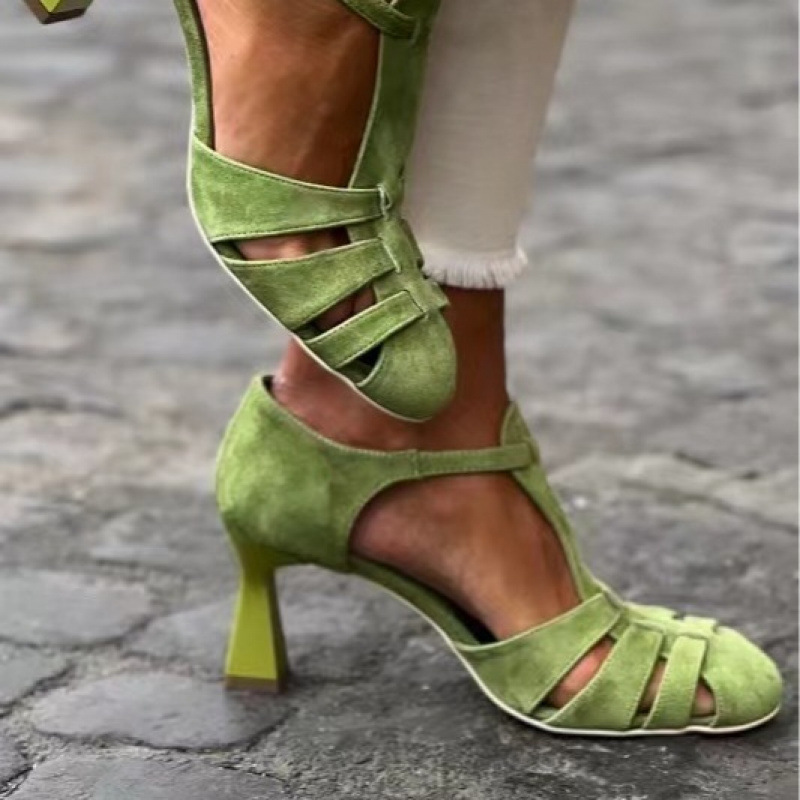 Summer Clothing Collection - Sandali da donna verdi in camoscio