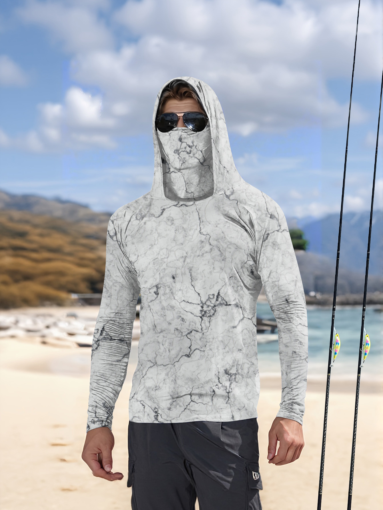 Summer Clothing Mens - Camicia da Pesca con Cappuccio per