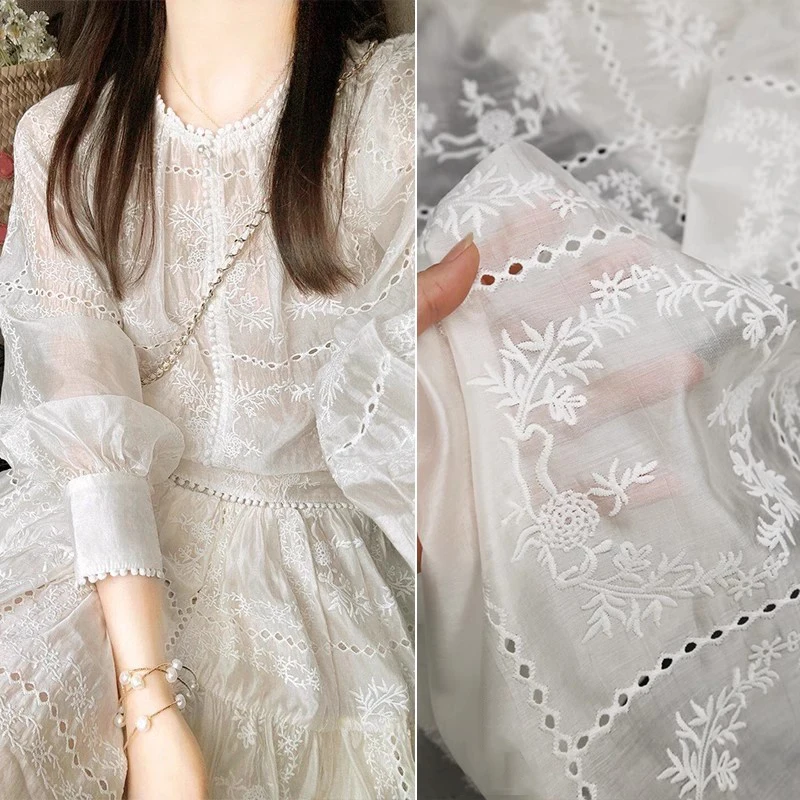 Summer Gauze Clothing - Tessuto a fiori con ricamo cavo